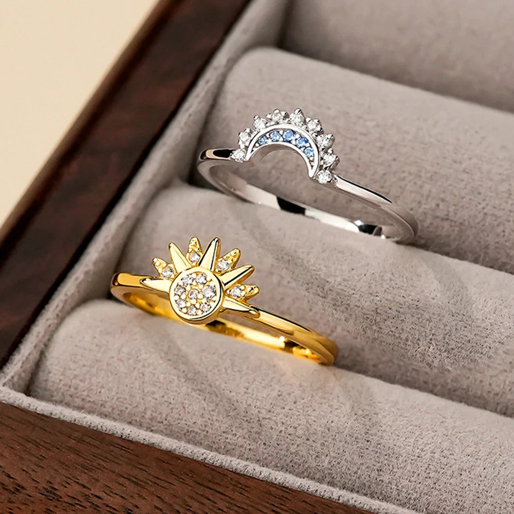 Sun & Moon Couple Ring Set – 925 Silver Sky Blue CZ Promise Rings