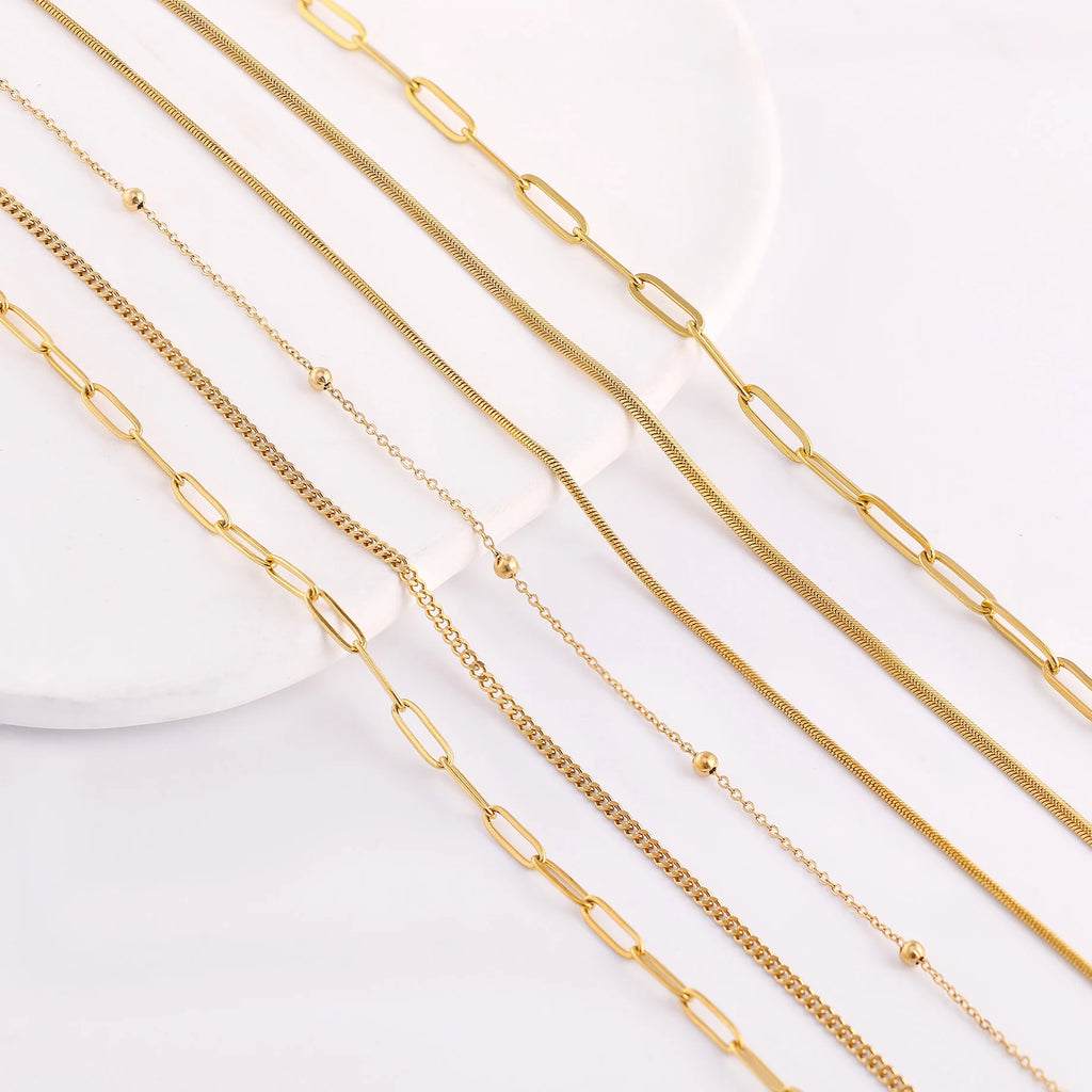 5-Piece Chain Necklace Set – 18K Gold Plated Stainless Steel Layering Necklaces