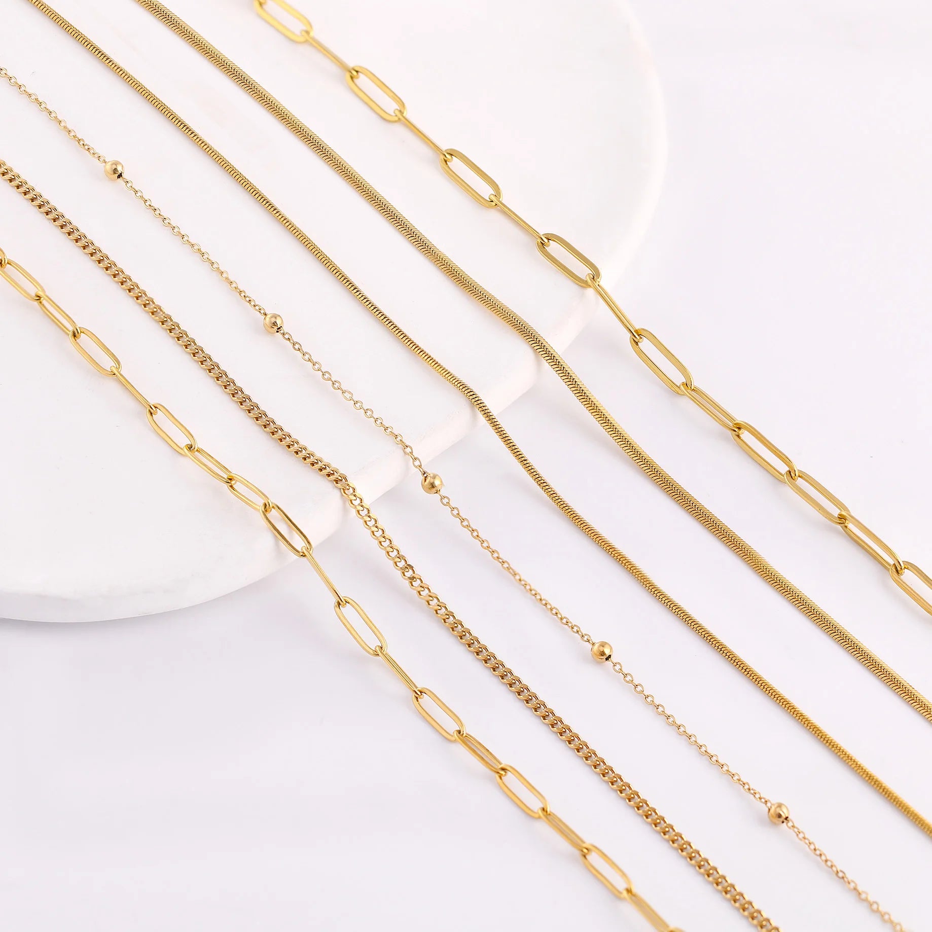 5-Piece Chain Necklace Set – 18K Gold Plated Stainless Steel Layering Necklaces