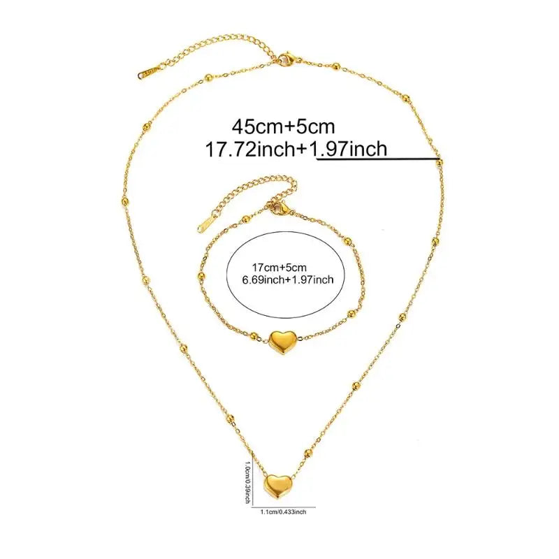 Heart Pendant Jewelry Set – Necklace, Bracelet & Earrings