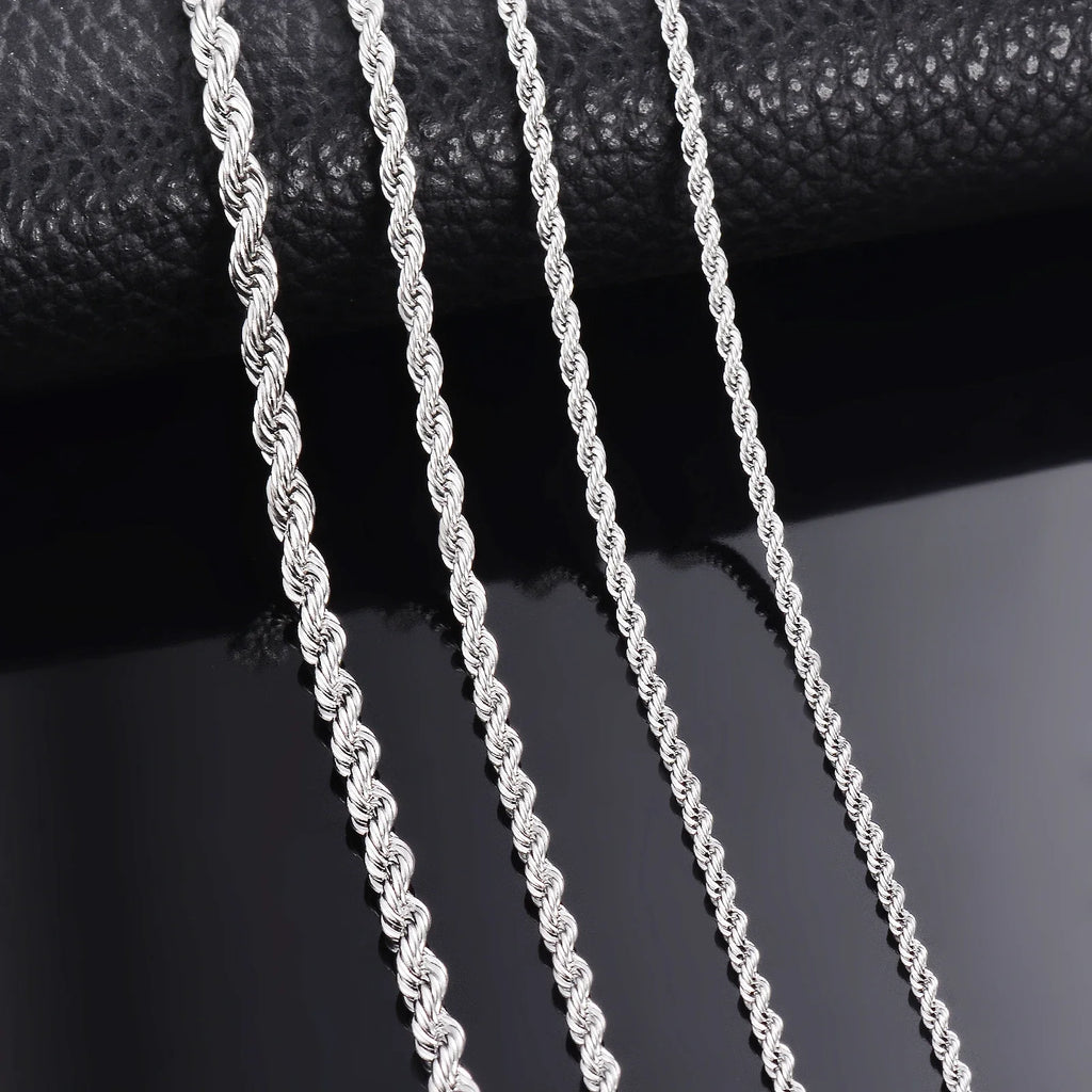 925 Sterling Silver Rope Chain Necklace & Bracelet – 2/3/4mm Unisex