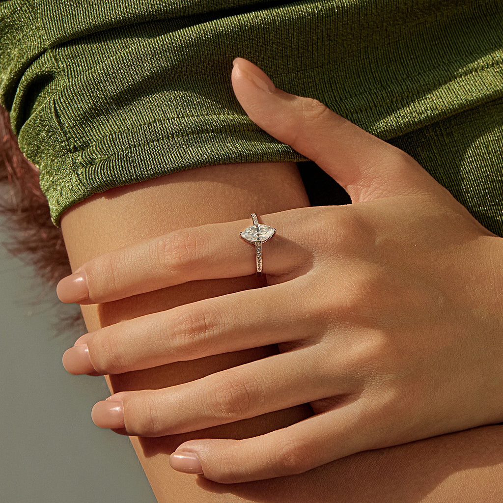 Marquise Cut Moissanite Engagement Ring – 925 Sterling Silver | D Color VVS1