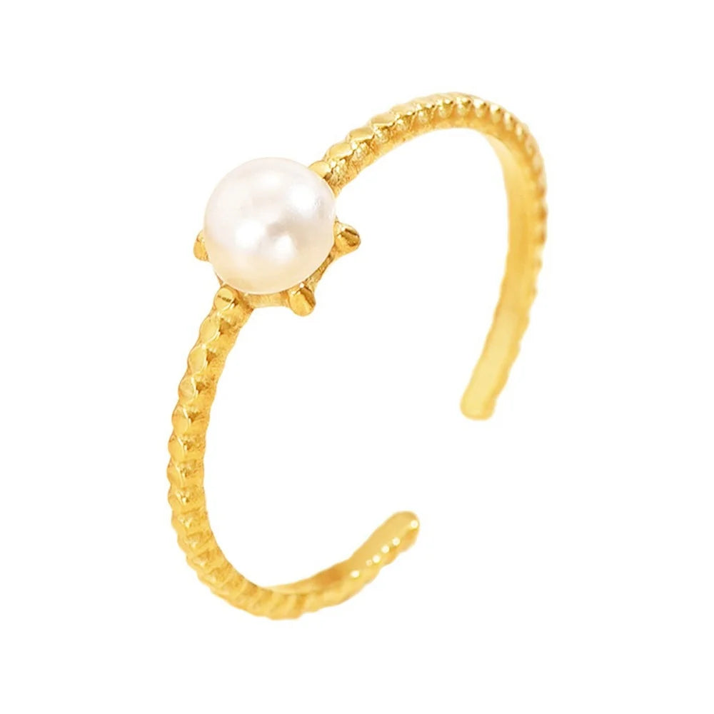 Pearl Adjustable Ring – 18K Gold Stainless Steel