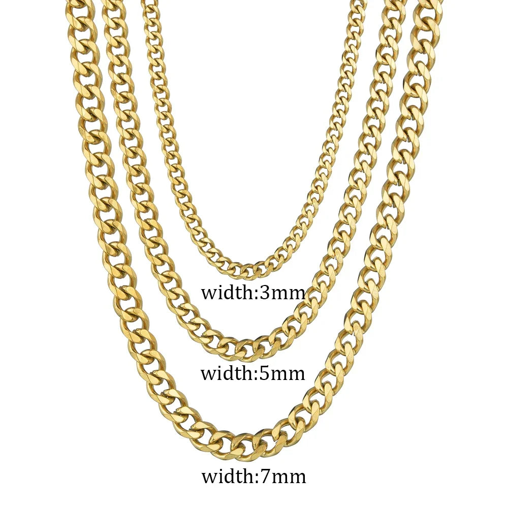 Stainless Steel Cuban Link Chain Necklace — 3/5/7mm Hip-Hop Style
