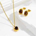 Tiger’s Eye Pendant Jewelry Set – Maillard Style Stainless Steel Necklace & Earrings