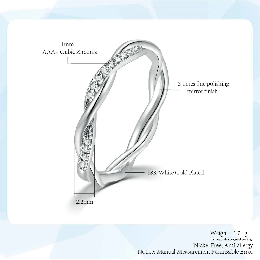 Dainty Winding Crystal Ring – Thin Temperament Silver Engagement Ring for Women