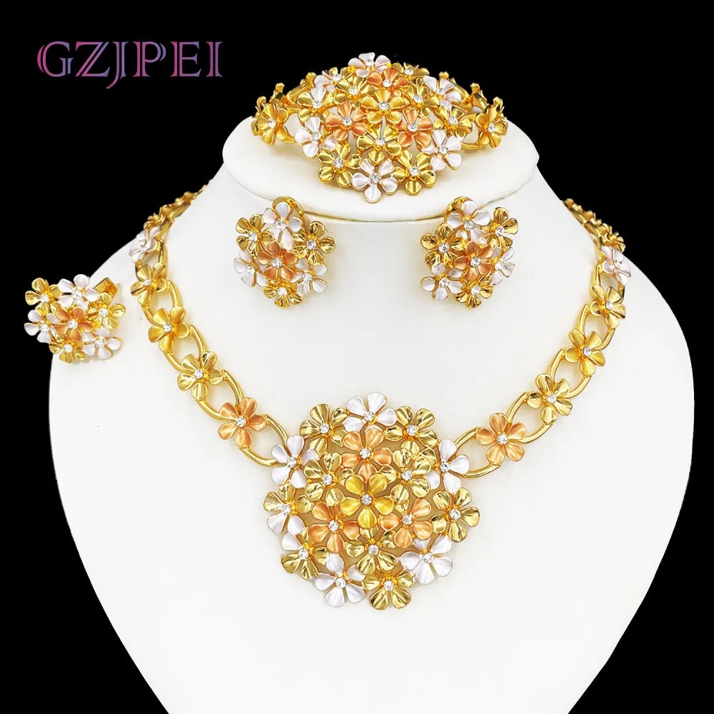 African Flower Jewelry Set – 18K Gold Plated, 4 Pieces
