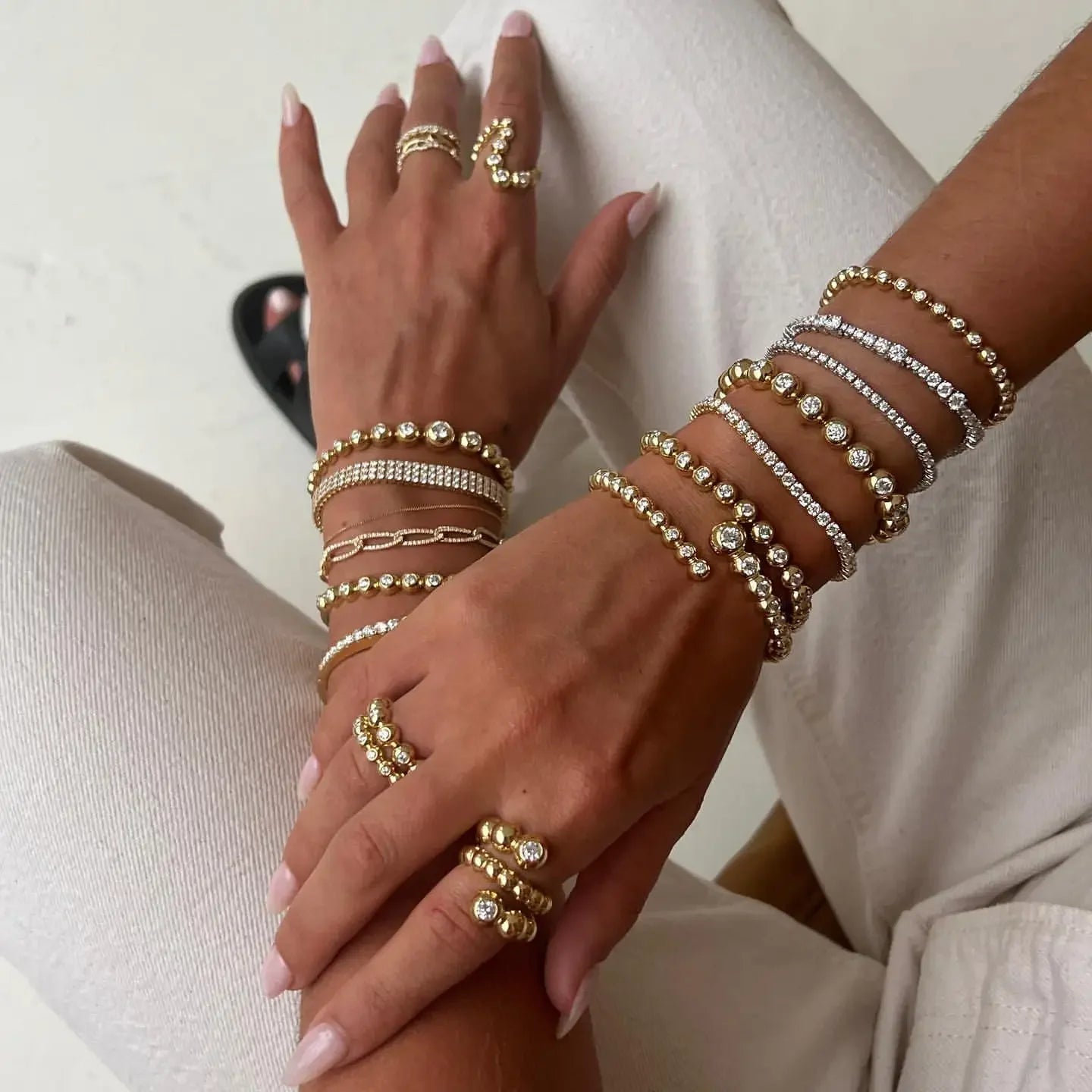 CZ Gold Jewelry Set – Bracelet, Bangle & Ring