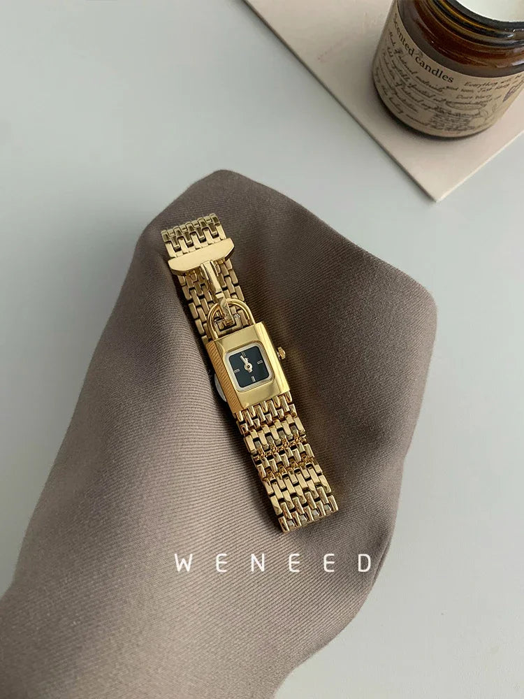 Ladies Vintage Lock Design Watch – High-End Steel Strap Women’s Timepiece