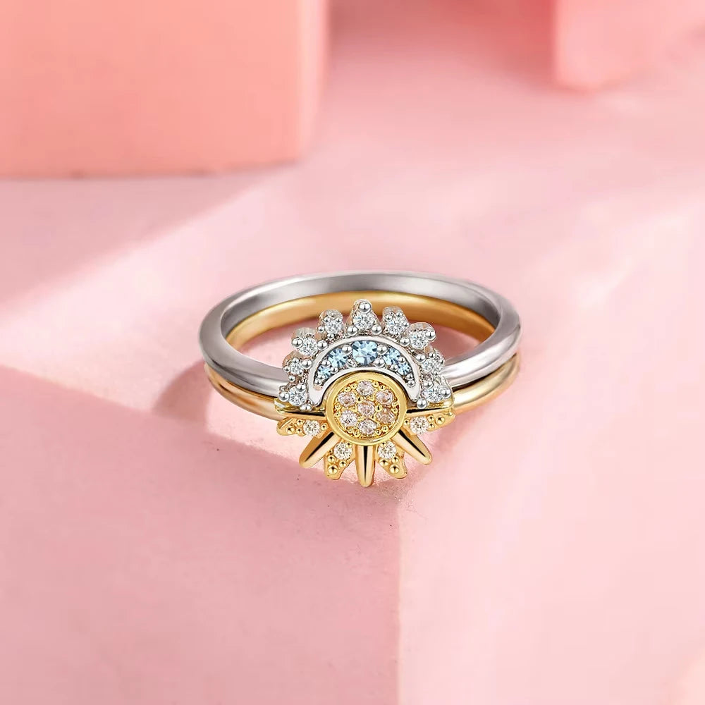 Sun & Moon Couple Ring Set – 925 Silver Sky Blue CZ Promise Rings