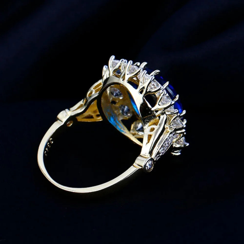 Oval Blue Zircon Solitaire Ring – 925 Sterling Silver | Gold Plated | Women