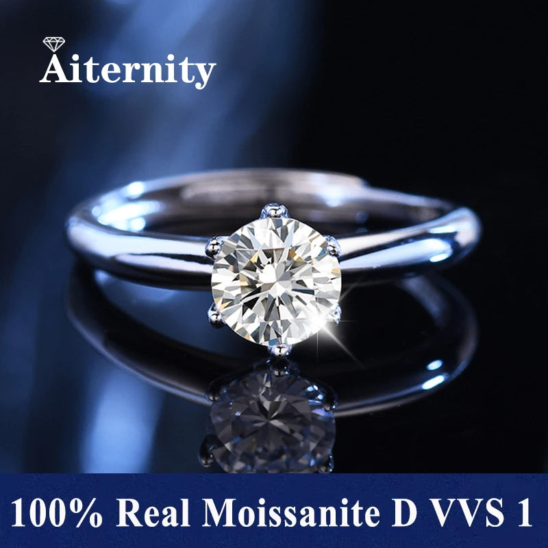 Moissanite & Zircon Ring – D VVS1 Adjustable S925 Silver Women’s Wedding Ring