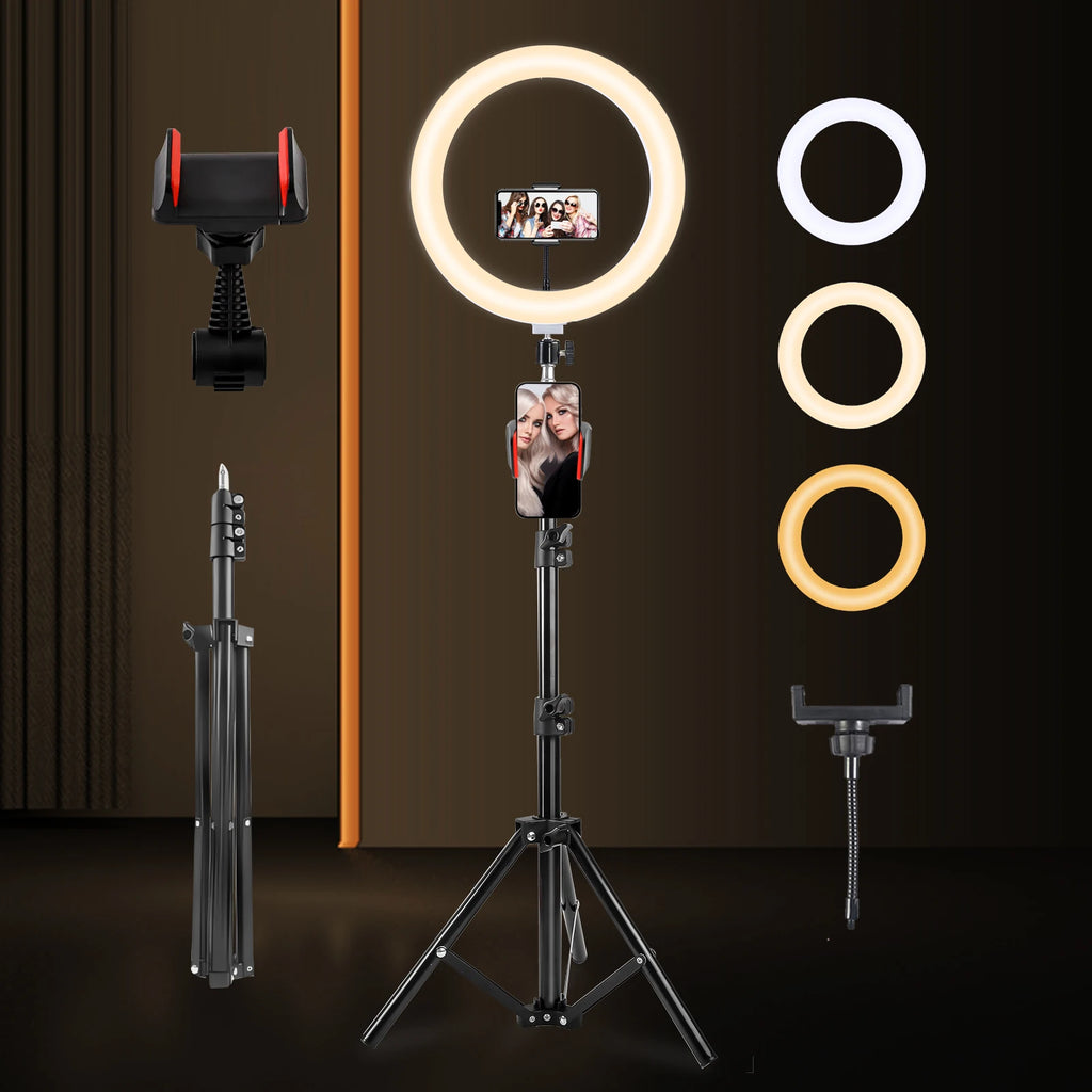 12" Dimmable LED Ring Light with Tripod & Phone Stand