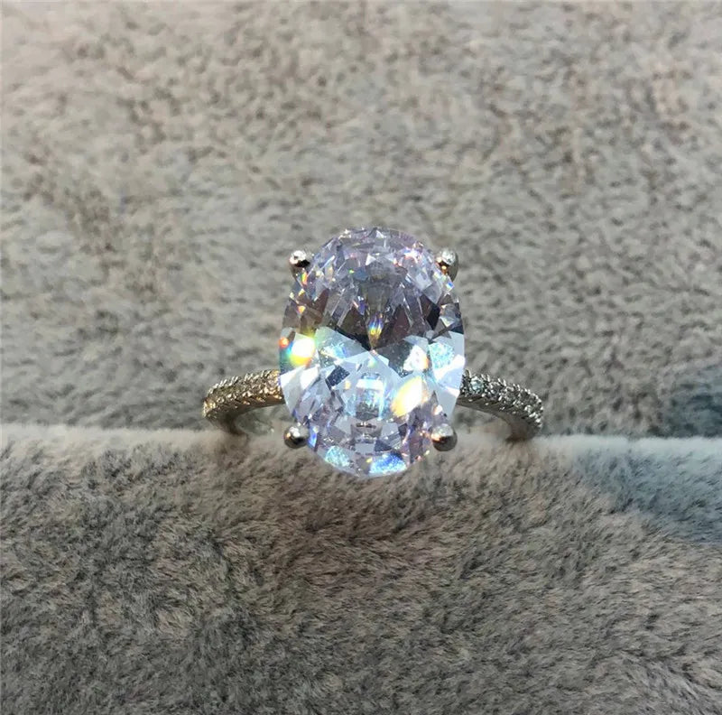 Oval Solitaire Engagement Ring – 925 Sterling Silver | 5CT Cubic Zirconia