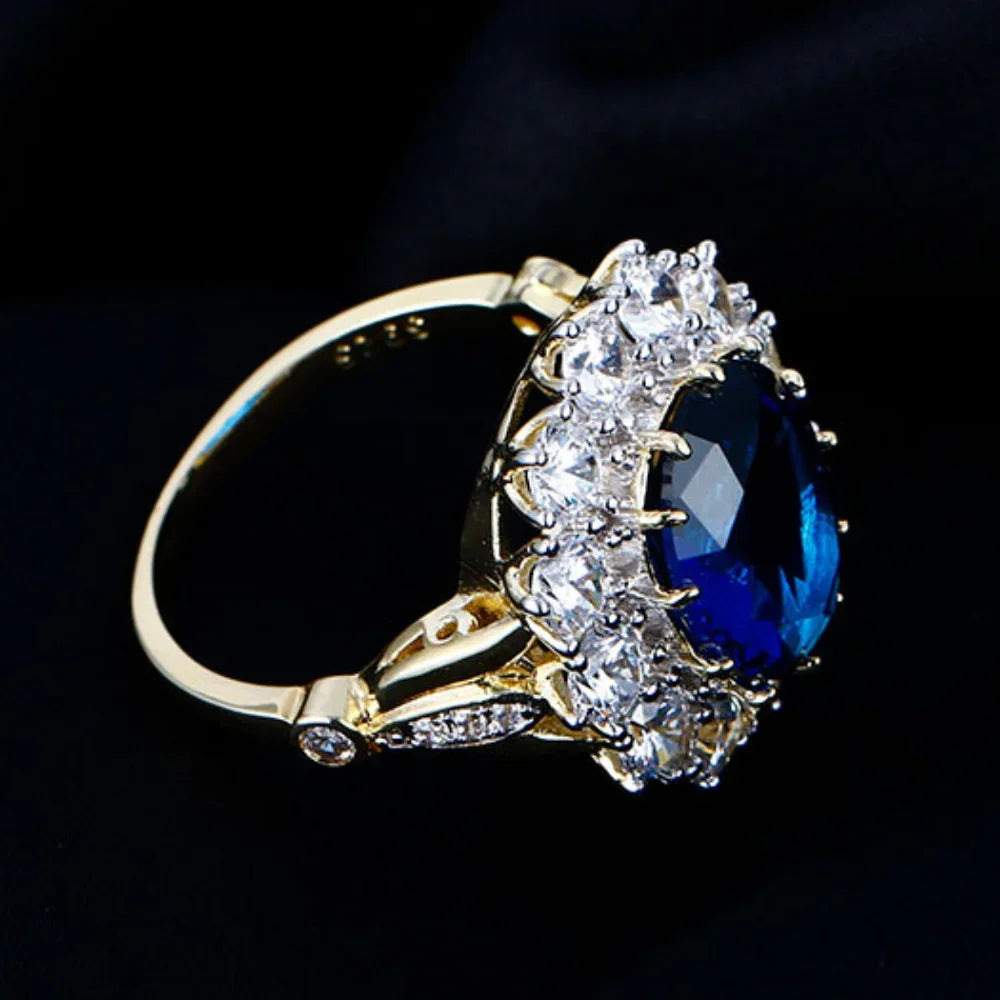 Oval Blue Zircon Solitaire Ring – 925 Sterling Silver | Gold Plated | Women