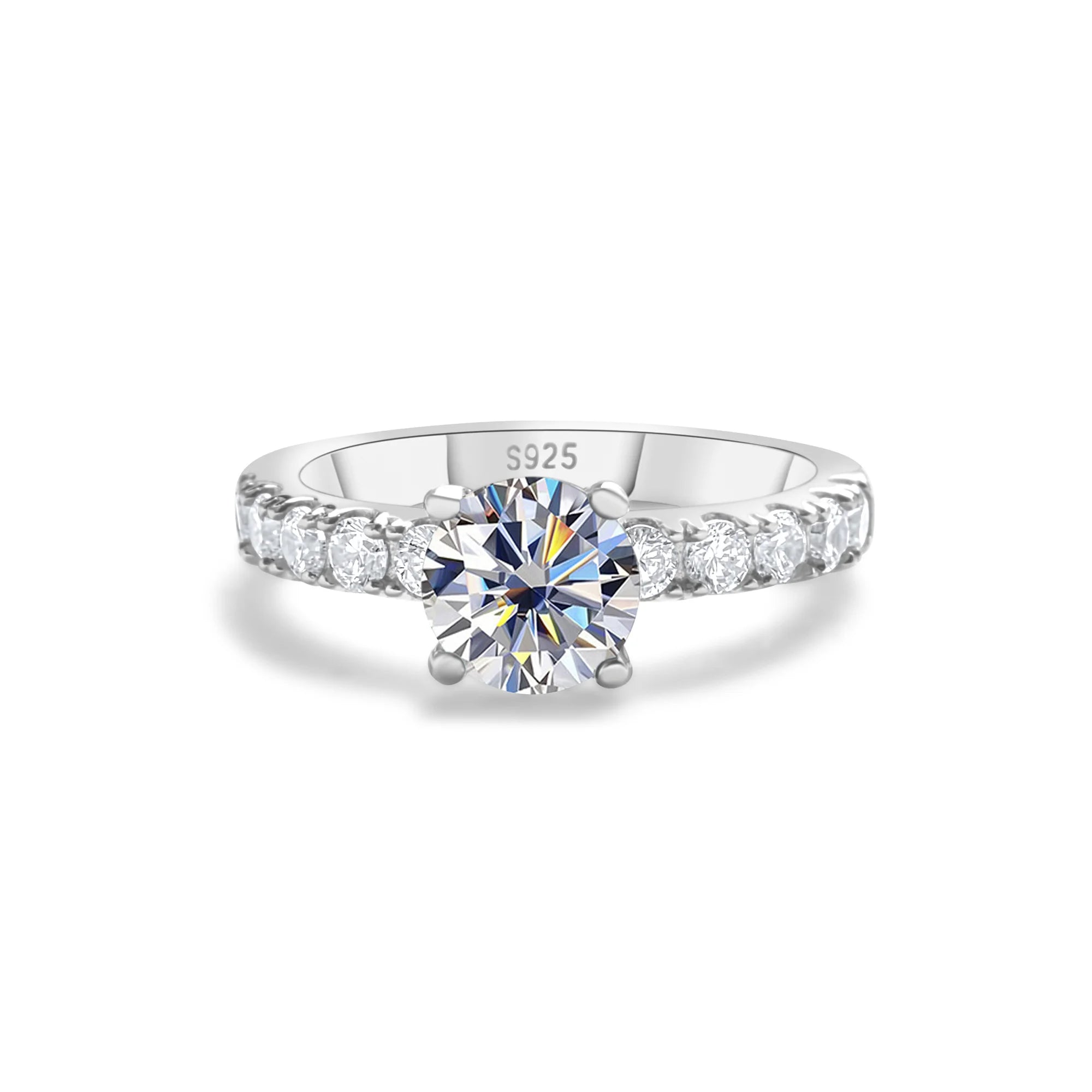 Solitaire Moissanite Engagement Ring – 1 Carat 4-Claw S925 Silver