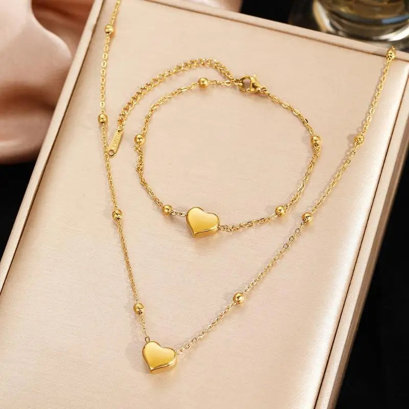 Heart Pendant Jewelry Set – Necklace, Bracelet & Earrings