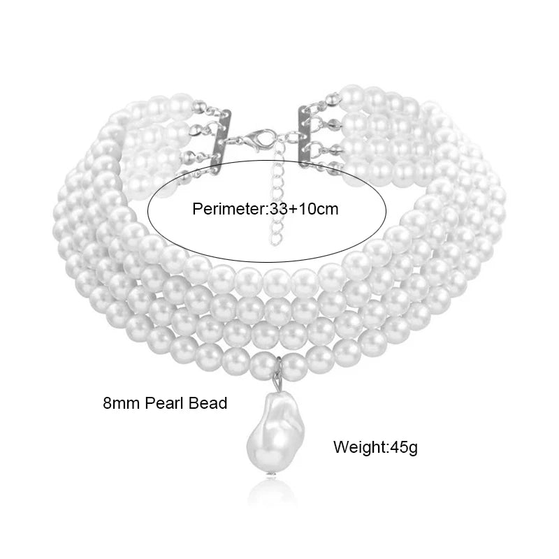 Layered Baroque Pearl Choker Necklace – Irregular Pendant Wedding Jewelry for Women