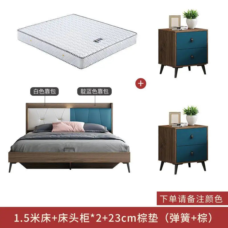 Luxury Bedroom Furniture Set – Wood Bed Frame with Storage & Nightstands