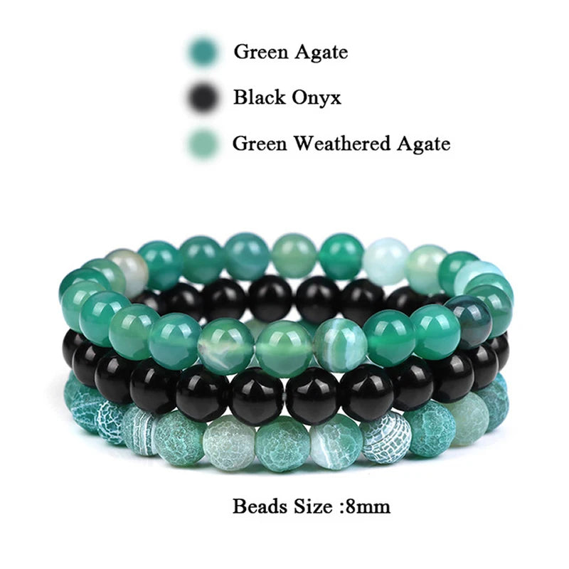 Natural Stone Bracelet Set – 8mm Healing Crystals, 3 Pieces